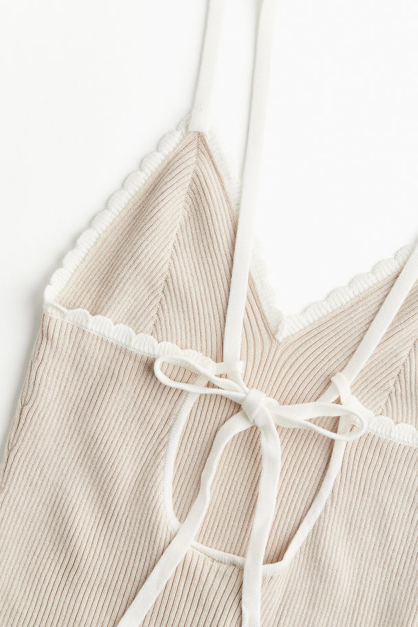 H&M Scallop-edged Rib-knit Vest Top Light Beige