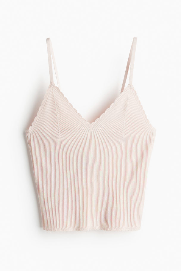 H&M Scallop-edged Rib-knit Vest Top Light Pink