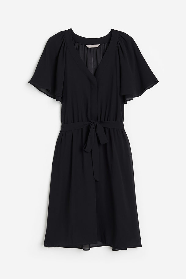 H&M V-neck Chiffon Dress Black