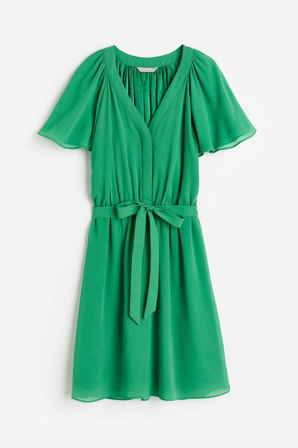 H&M V-neck Chiffon Dress Green