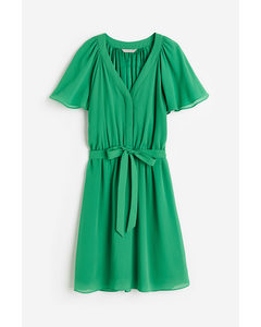 V-neck Chiffon Dress Green