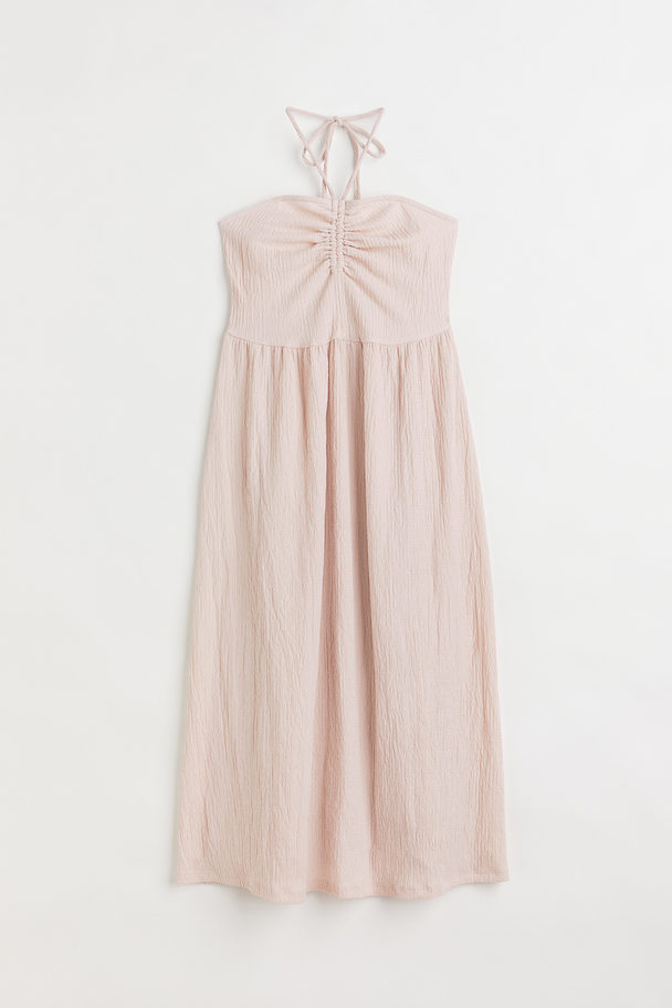 H&M Crinkled Halterneck Dress Light Beige