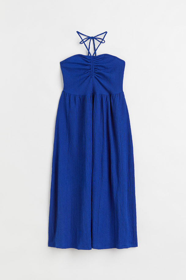 H&M Crinkled Halterneck Dress Cornflower Blue