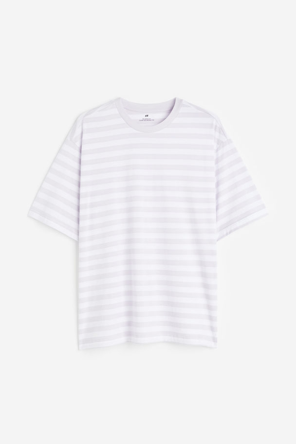 H&M T-Shirt in Loose Fit Helllila/Gestreift