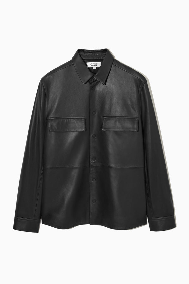 COS Utility-style Leather Overshirt Black
