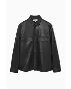 Utility-style Leather Overshirt Black