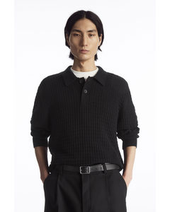Textured Knitted Polo Shirt Black