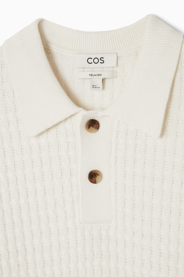 COS Textured Knitted Polo Shirt White