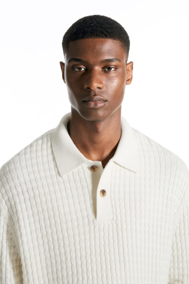 COS Textured Knitted Polo Shirt White