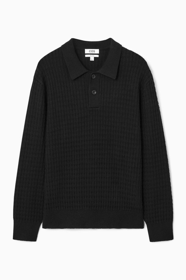 COS Textured Knitted Polo Shirt Black