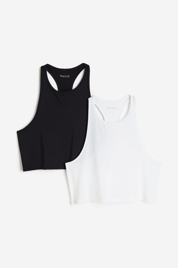 H&M 2-pack Drymove™ Cropped Sports Vest Tops Black/white
