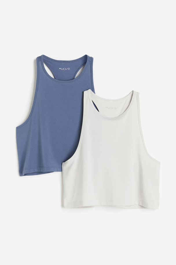 H&M 2-pack Drymove™ Cropped Sports Vest Tops Light Grey/pigeon Blue
