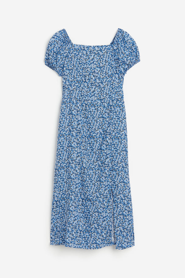 H&M Kleid mit Puffärmeln Blau/Geblümt