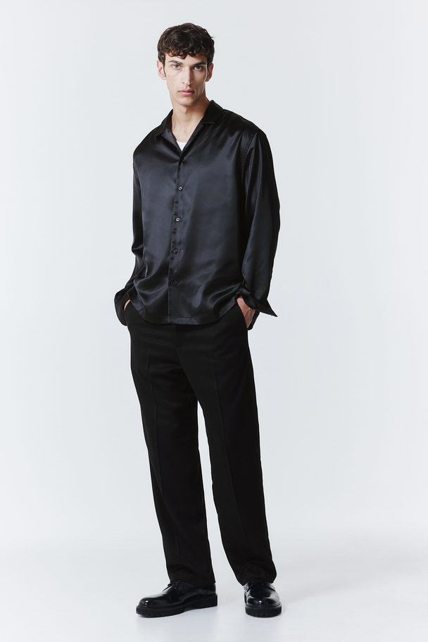 H&M Casual Satijnen Overhemd - Regular Fit Zwart