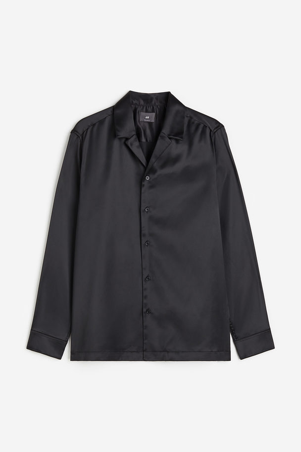 H&M Casual Satijnen Overhemd - Regular Fit Zwart