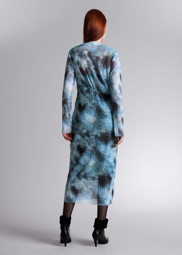 & Other Stories Pleated Midi Dress Blue Print