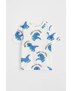T-shirt I Bomull Naturvit/dinosaurier