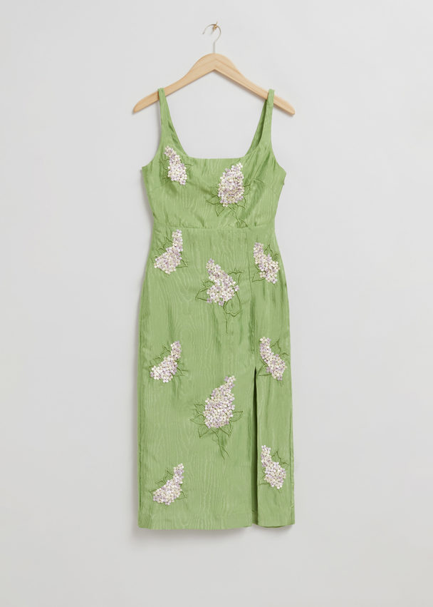 & Other Stories Floral Embroidered Midi Dress Green Floral Embellishment