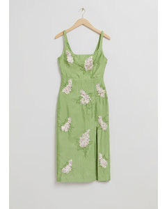 Midi-jurk Met Geborduurd Bloemenmotief Groene Bloemendetails