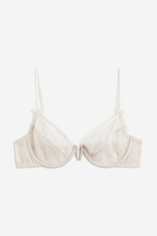 H&M Non-padded Underwired Embroidered Bra Pale Beige