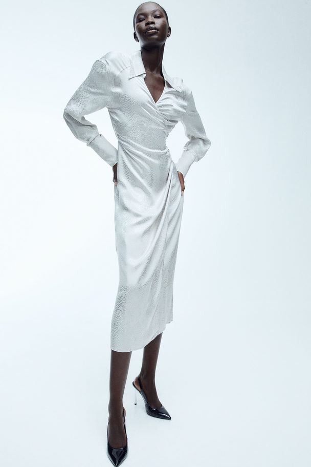 H&M Wrap Shirt Dress Light Grey/snakeskin-patterned