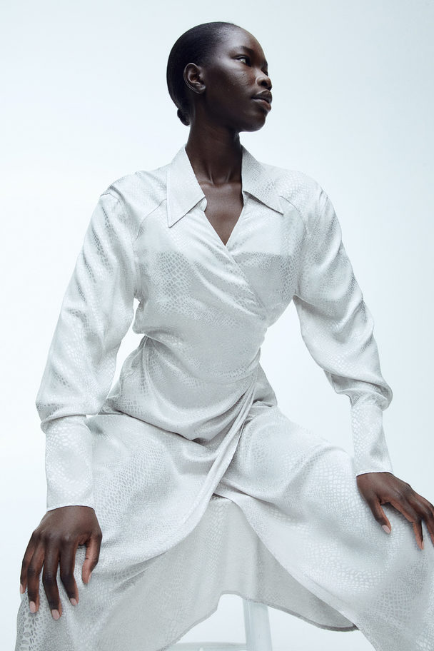 H&M Wrap Shirt Dress Light Grey/snakeskin-patterned