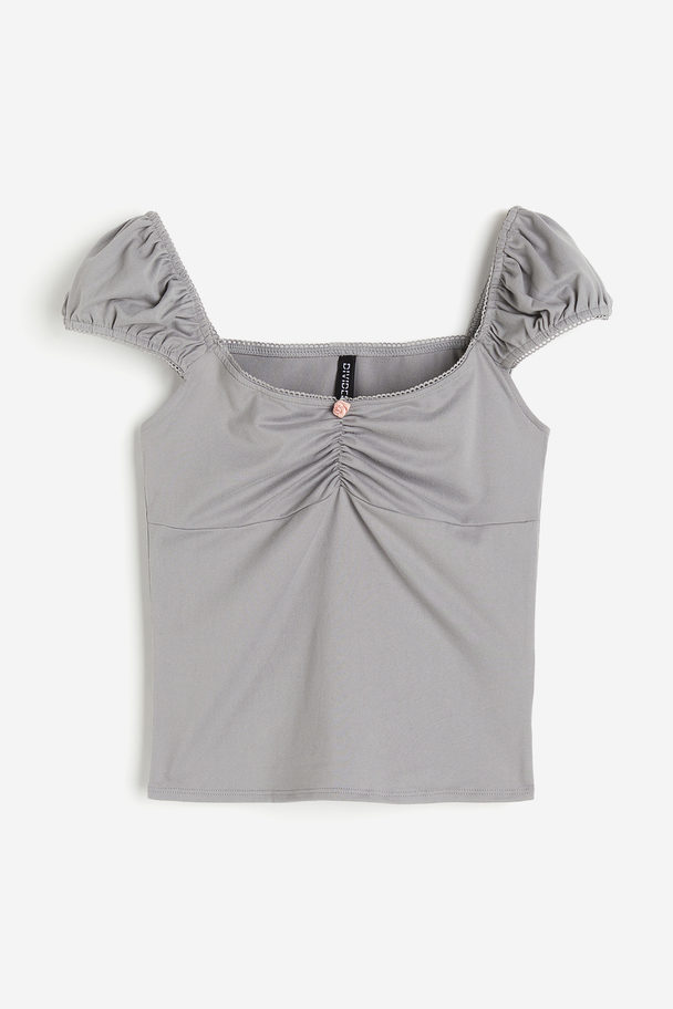 H&M Shirt mit Picot-Besätzen und Puffärmeln Grau