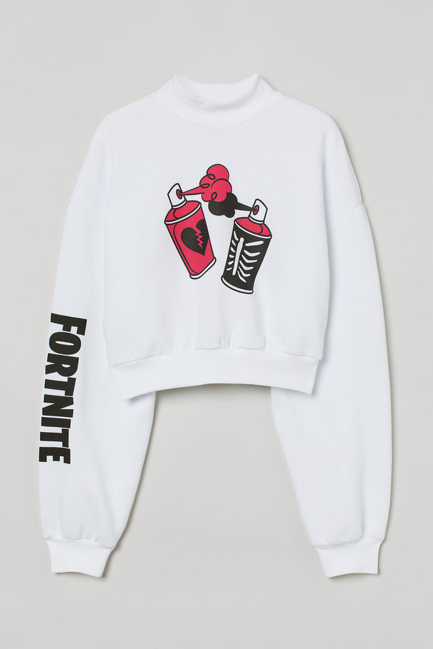 H&M High-collar Sweatshirt White/fortnite