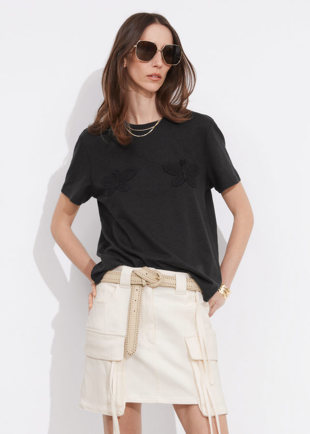 & Other Stories Linen-blend T-shirt Black