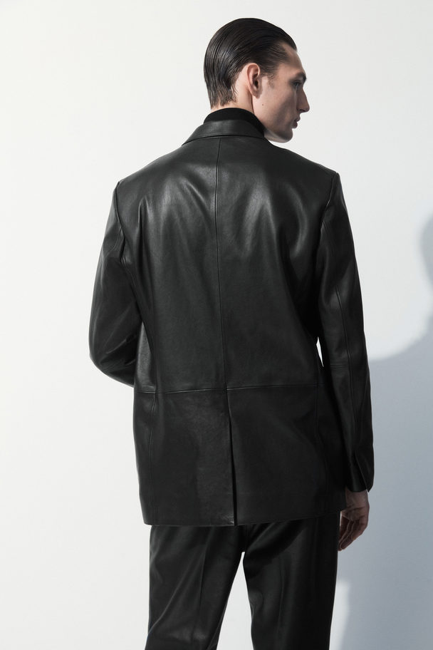 COS The Single-breasted Leather Blazer Black
