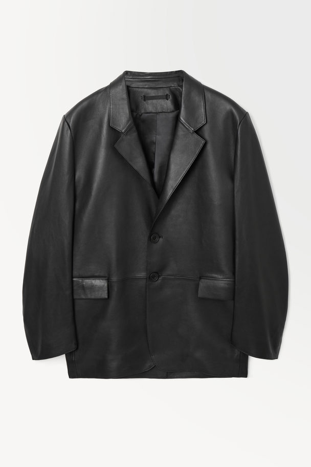 COS The Single-breasted Leather Blazer Black