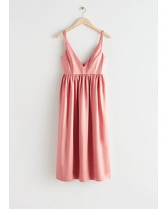 Flared Strappy Midi Dress Dusty Pink
