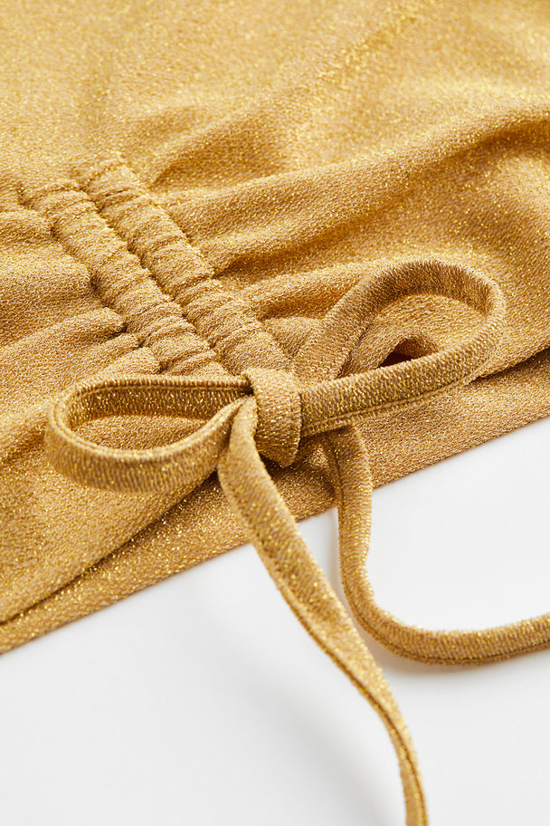 H&M Drawstring-detail Jersey Top Gold-coloured