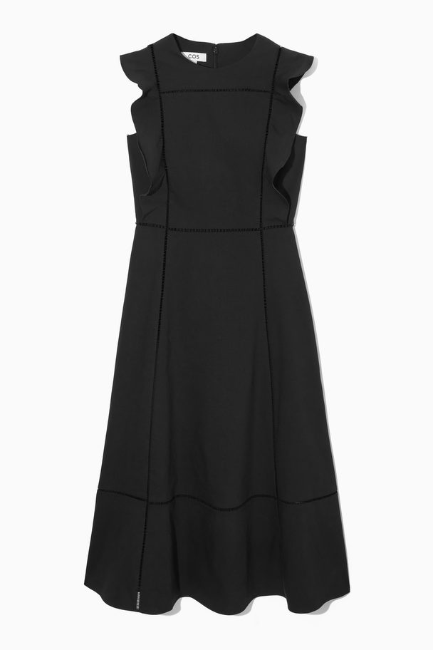 COS Ruffled Linen-blend Midi Dress Black