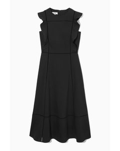 Ruffled Linen-blend Midi Dress Black