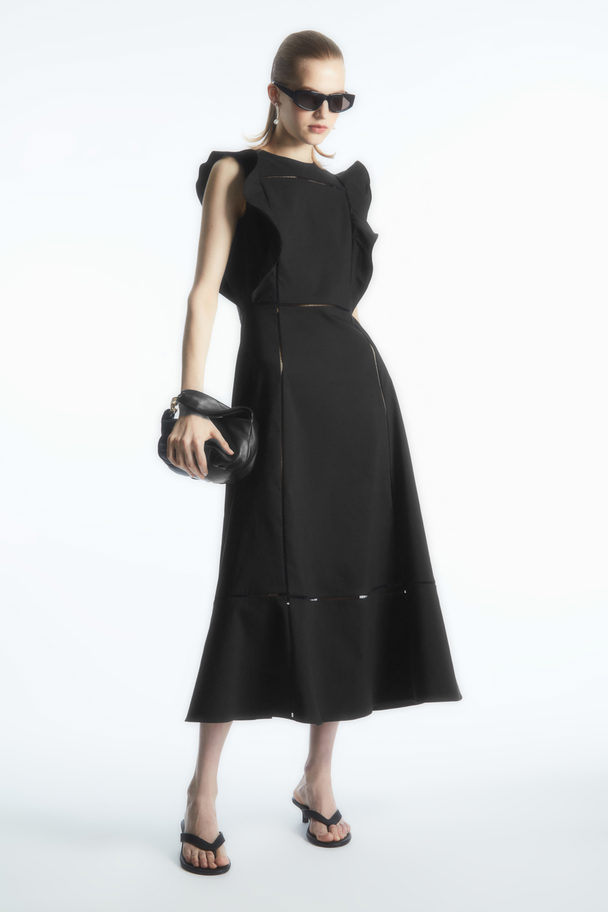 COS Ruffled Linen-blend Midi Dress Black