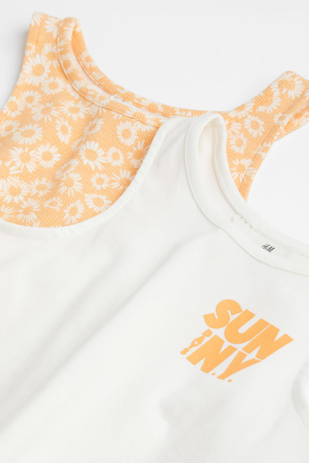 H&M 2-pack Cotton Vest Tops Yellow/floral