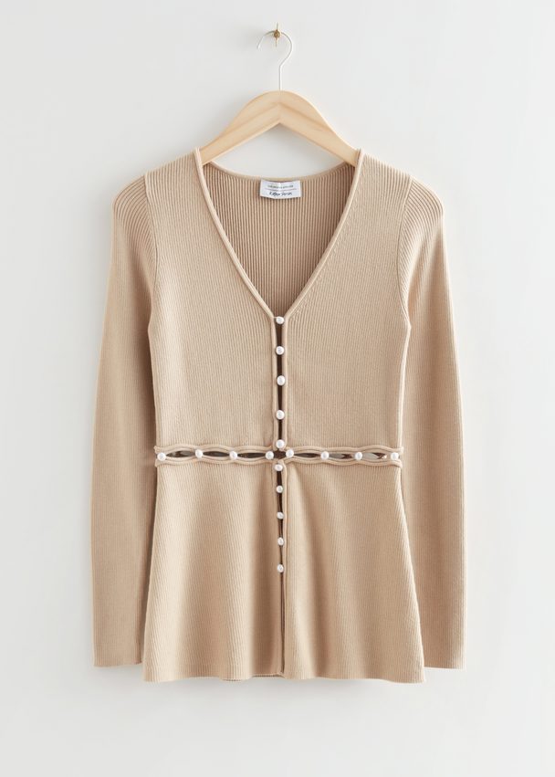 & Other Stories Buttoned Waist Knit Cardigan Beige