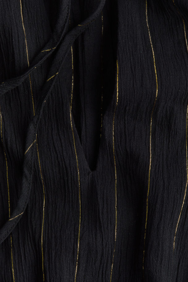 H&M Glittery Tie-detail Tunic Dress Black/striped