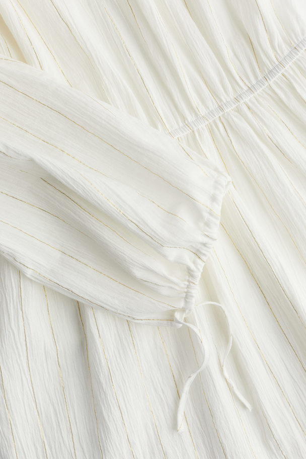 H&M Glittery Tie-detail Tunic Dress Cream/pinstriped