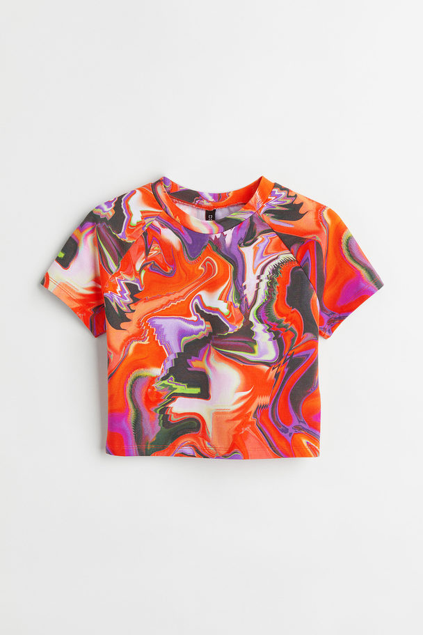 H&M Kort T-shirt Orange/mønstret