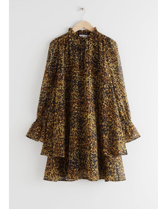 & Other Stories Voluminous Layered Mini Dress Leopard