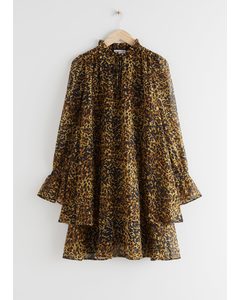 Voluminous Layered Mini Dress Leopard