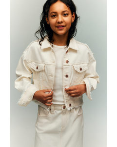 Oversized Frayed-edge Denim Jacket White
