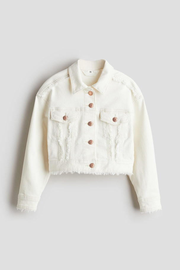 H&M Oversized Frayed-edge Denim Jacket White