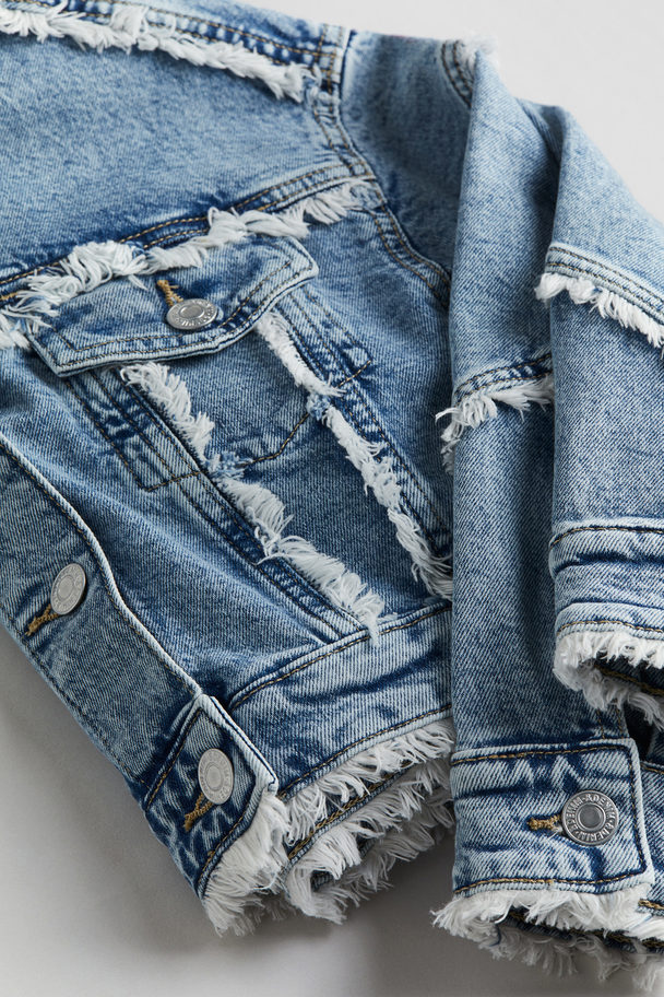 H&M Oversized Jeansjacka Med Fransiga Kanter Denimblå
