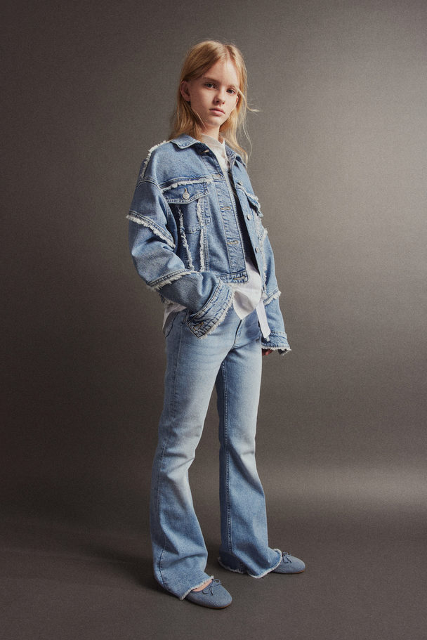 H&M Oversized Jeansjacka Med Fransiga Kanter Denimblå