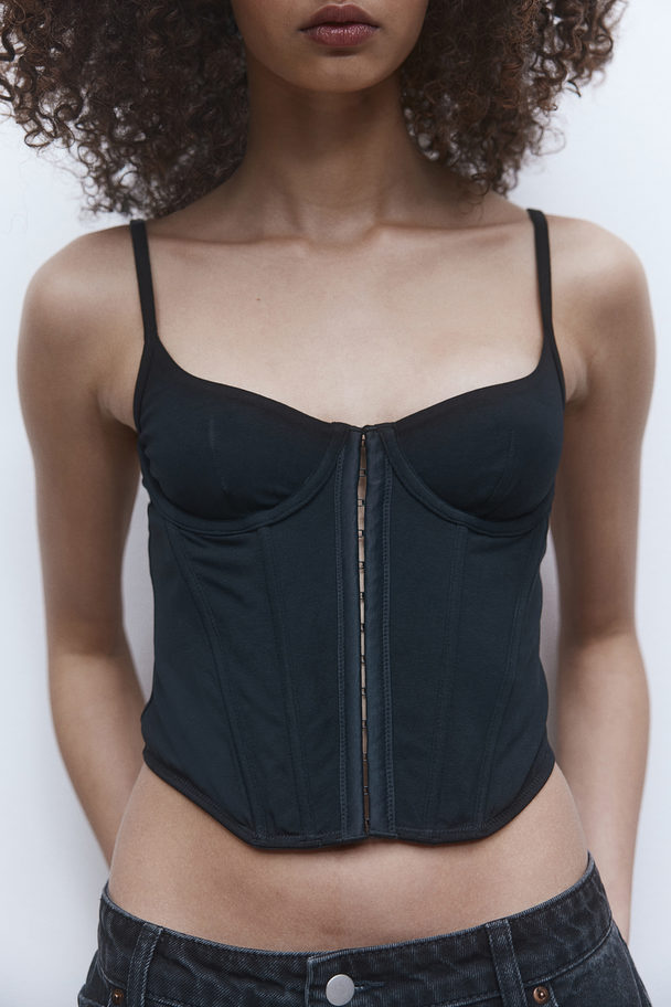 H&M Ovadderad Bustier I Bomull Svart