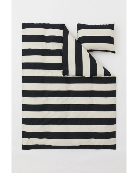 H&M HOME Striped Cotton Duvet Cover Set Black/light Beige