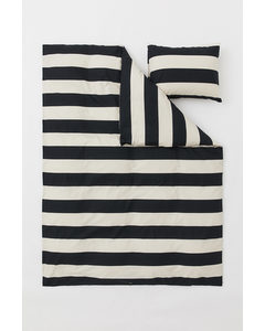 Striped Cotton Duvet Cover Set Black/light Beige